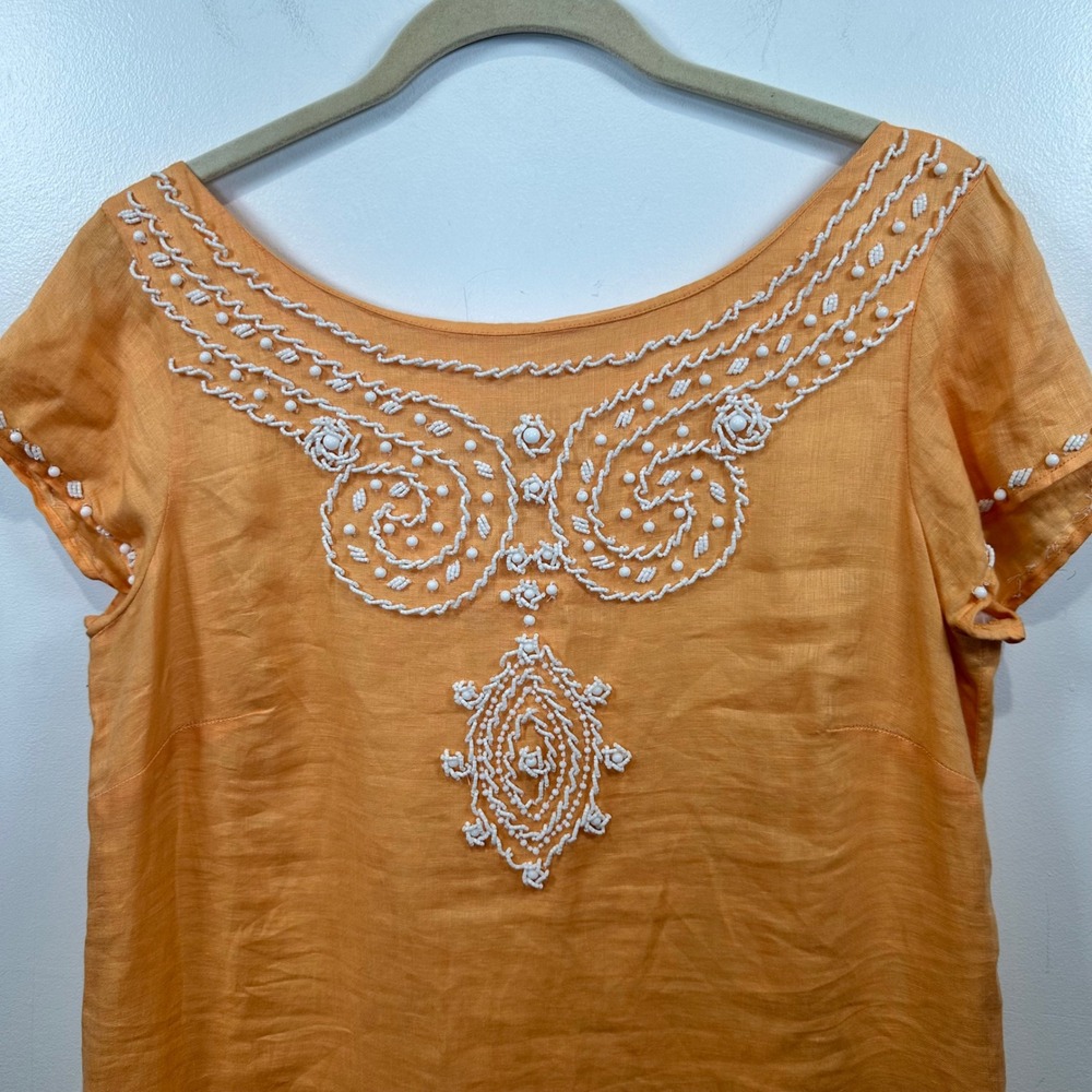 Lilly Pulitzer Rawley Linen Shift Dress Beaded Details Orange and White Size 6 - Picture 2 of 6